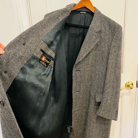 VTG Maitland of England Men's Gray Wool Herringbone Overcoat 46 R - Picture 6 of 15